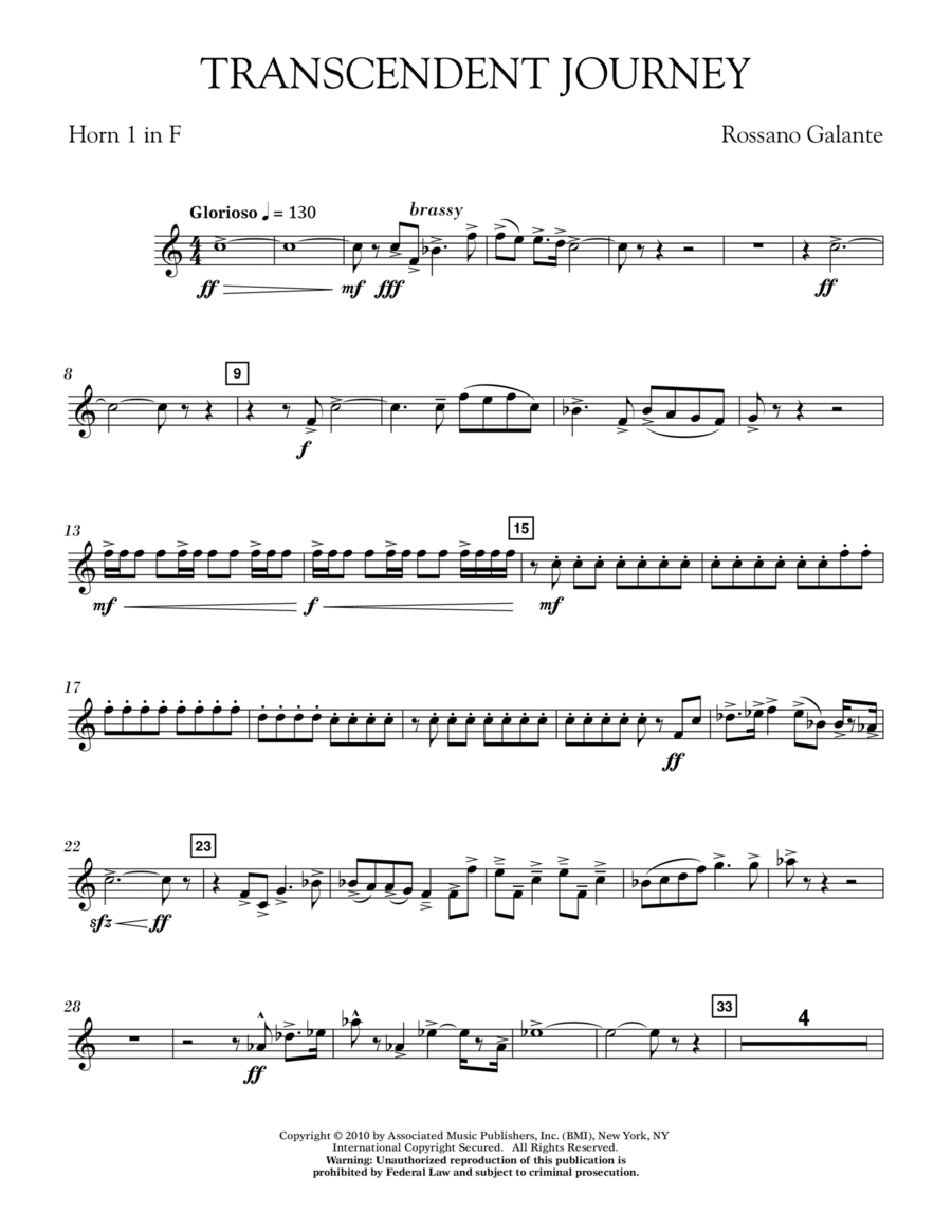 Transcendent Journey - Horn 1 in F Horn scores gallery preview page 1