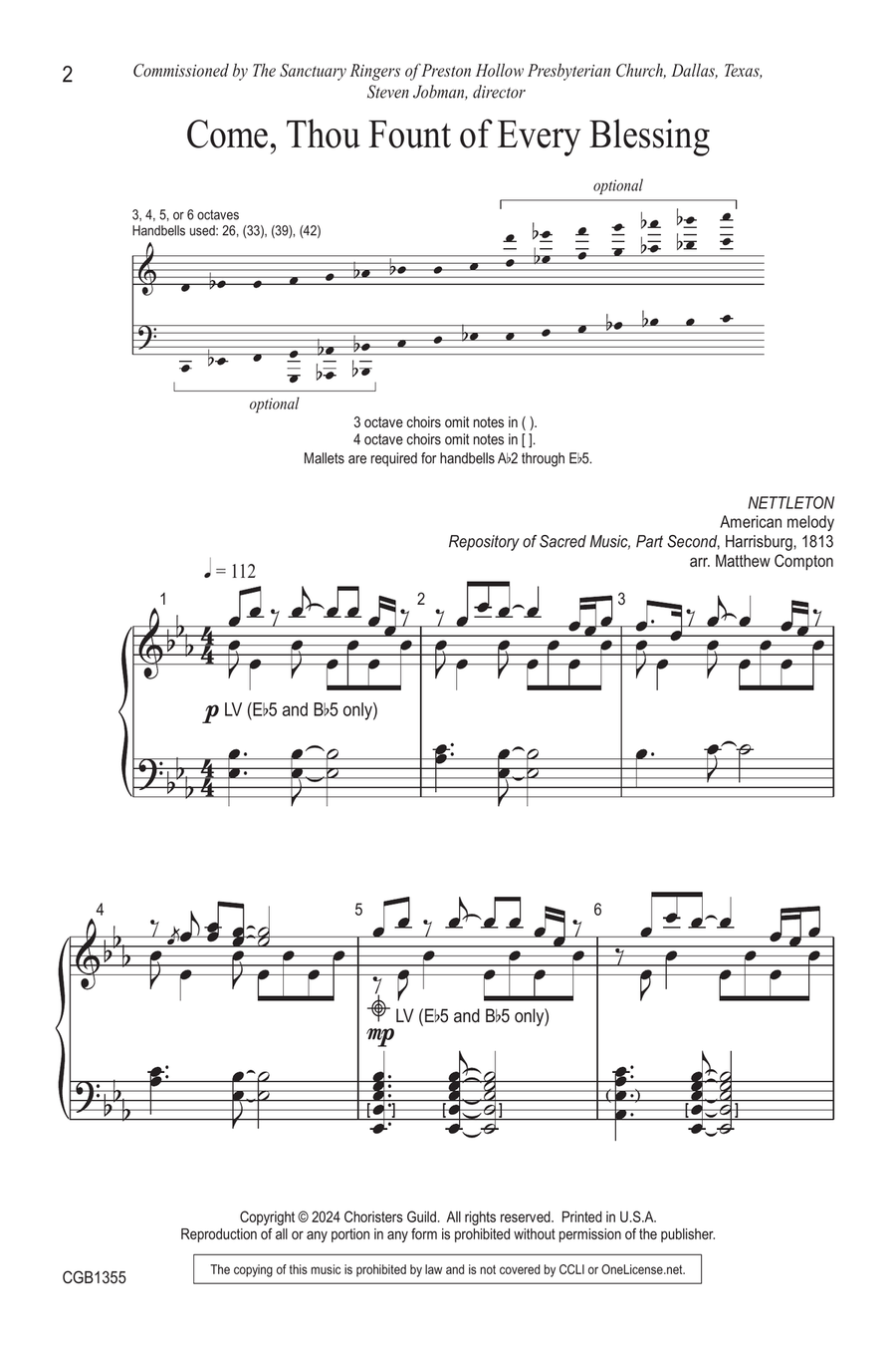 Come, Thou Fount of Every Blessing Handbell Choir scores gallery preview page 2