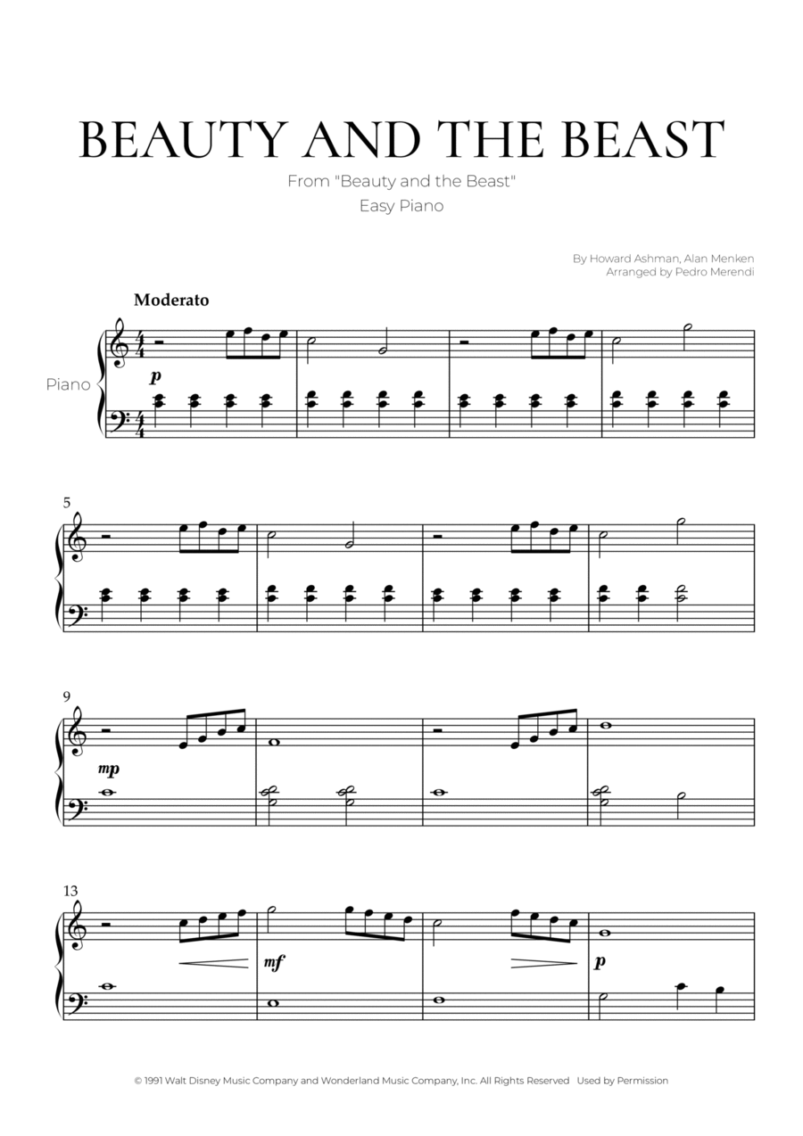 Beauty And The Beast Easy Piano scores gallery preview page 1