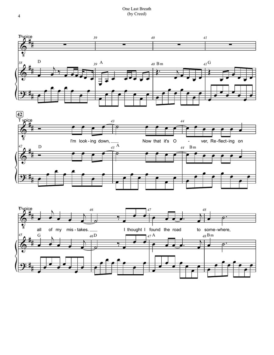 One Last Breath Piano, Vocal, Guitar scores gallery preview page 4