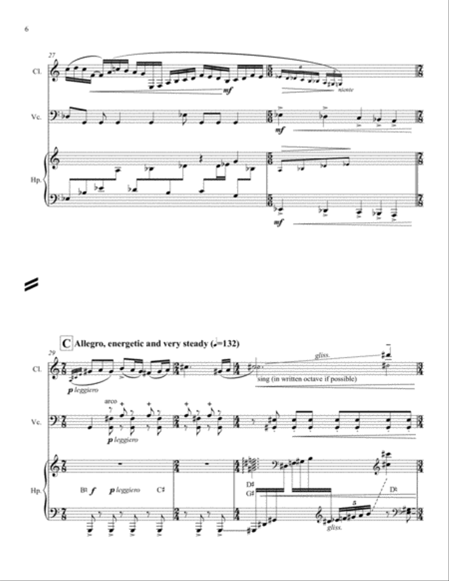 Trio for a Spry Clarinet, Weeping Cello and Ruminating Harp Small Ensemble scores gallery preview page 6