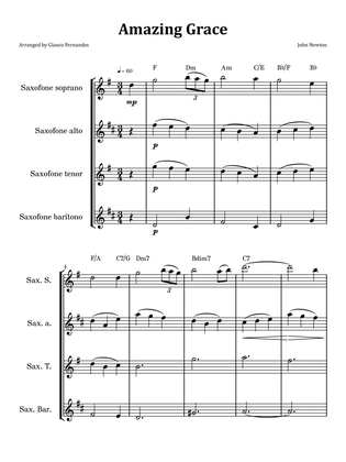 Amazing Grace - Saxophone Quartet with Chord Notation
