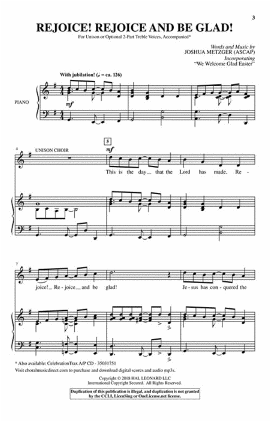 Rejoice! Rejoice and Be Glad! Unison Choir scores gallery preview page 2
