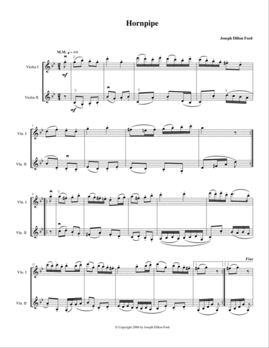 Suite for Two Violins - 4 Hornpipe Horn scores gallery preview page 1