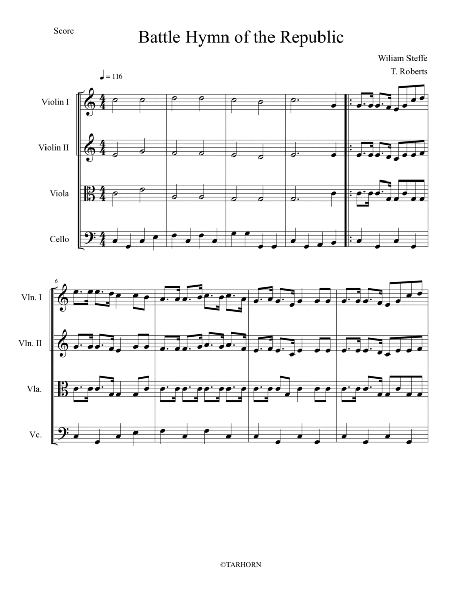 Battle Hymn of the Republic String Quartet scores gallery preview page 1