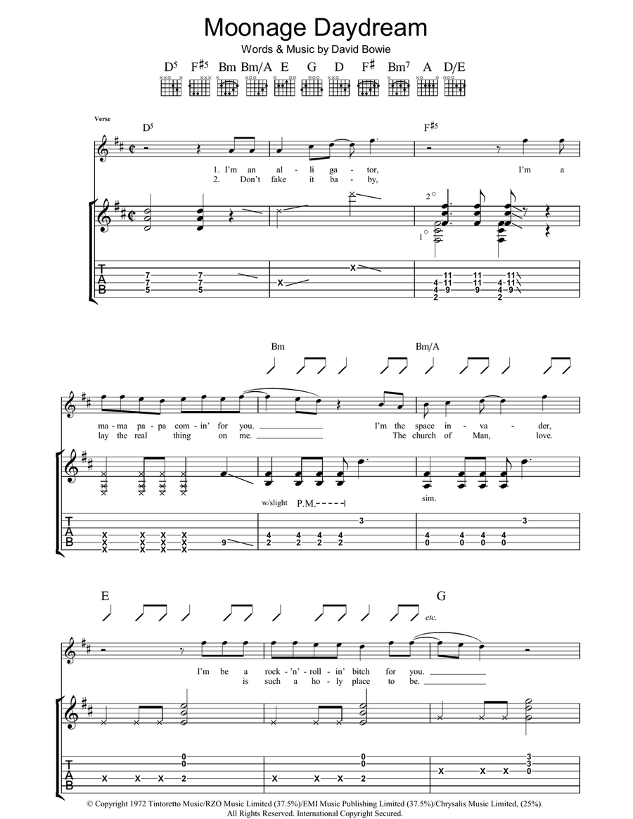 Moonage Daydream Moonage Daydream Guitar Tablature scores gallery preview page 1