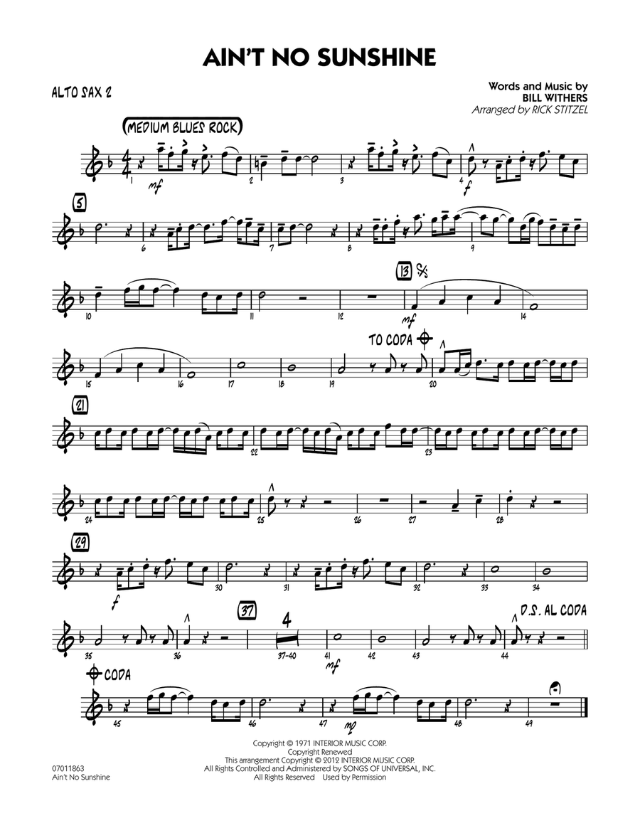 Ain't No Sunshine - Alto Sax 2 Jazz Ensemble scores gallery preview page 1