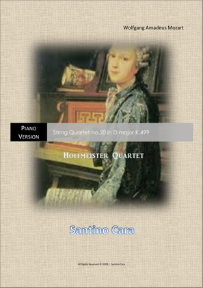 Book cover for Mozart – Complete String quartet no.20 in D major K499 for piano solo