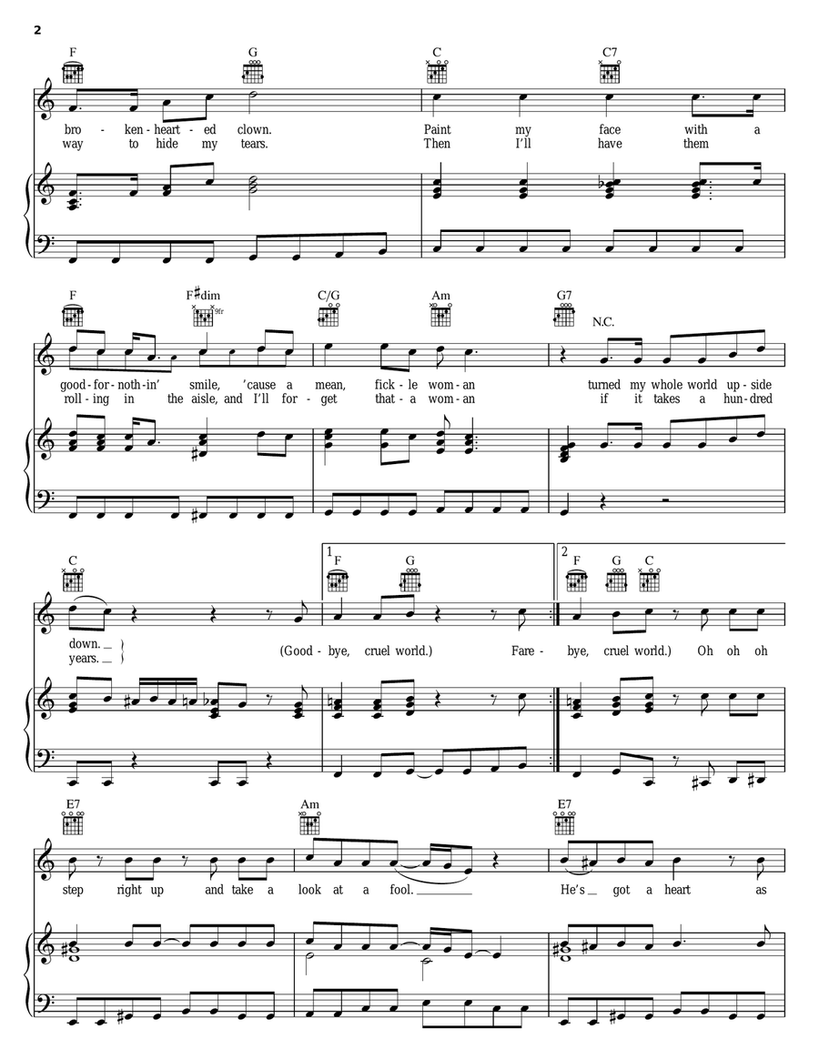 Goodbye Cruel World by Gloria Shayne Piano, Vocal, Guitar - Digital Sheet Music page 2