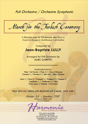 Book cover for March for the Turkish Ceremony - LULLY - for full orchestra SCORE and PARTS