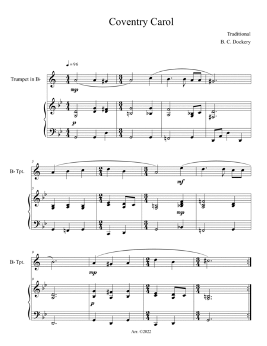 10 Christmas Solos for Trumpet with Piano Accompaniment (Vol. 4) B-Flat Trumpet scores gallery preview page 5