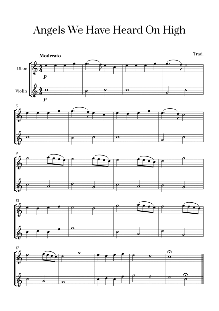 Angels We Have Heard On High (for Oboe and Violin) Oboe scores gallery preview page 1