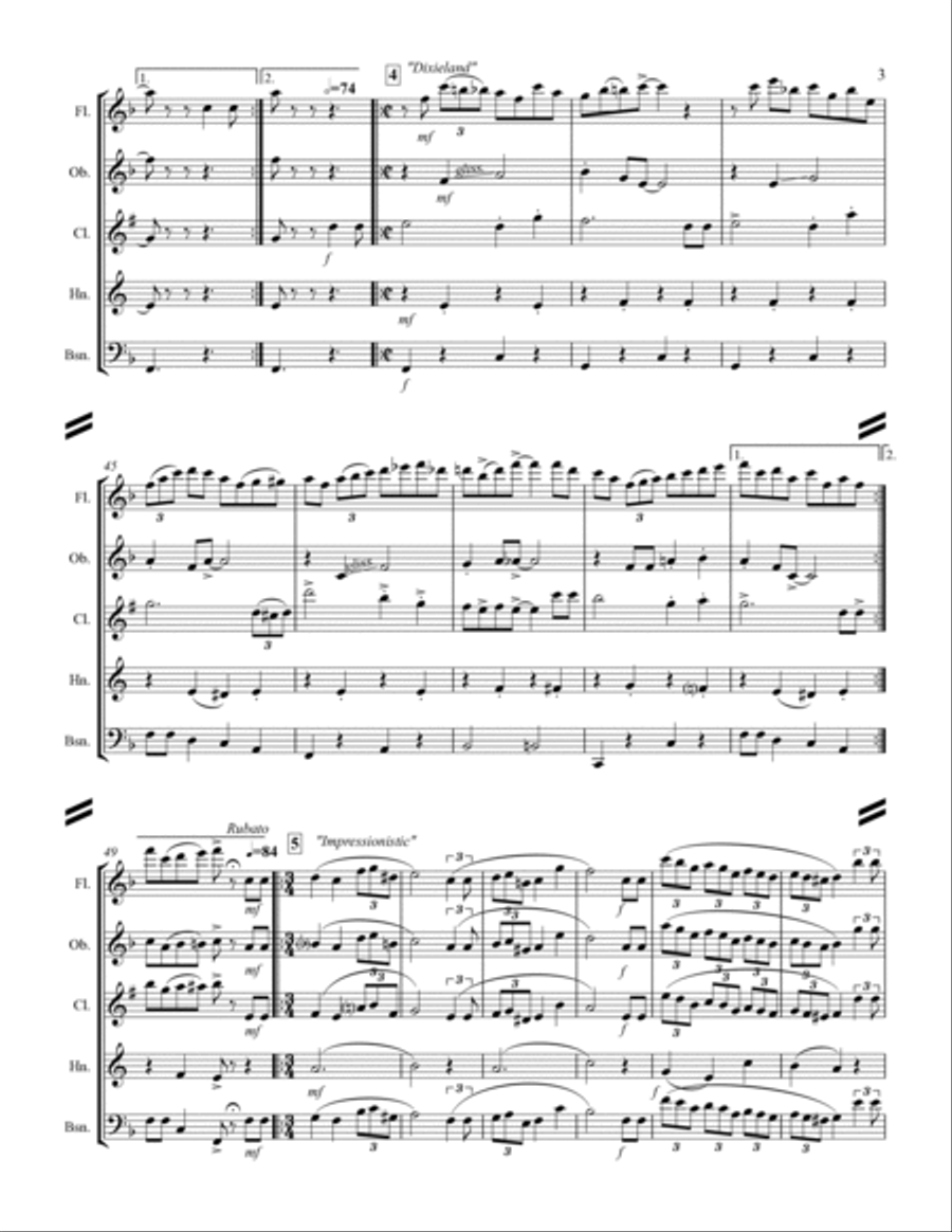Happy Birthday and Stylistic Variations (for Woodwind Quintet) Woodwind Quintet scores gallery preview page 4