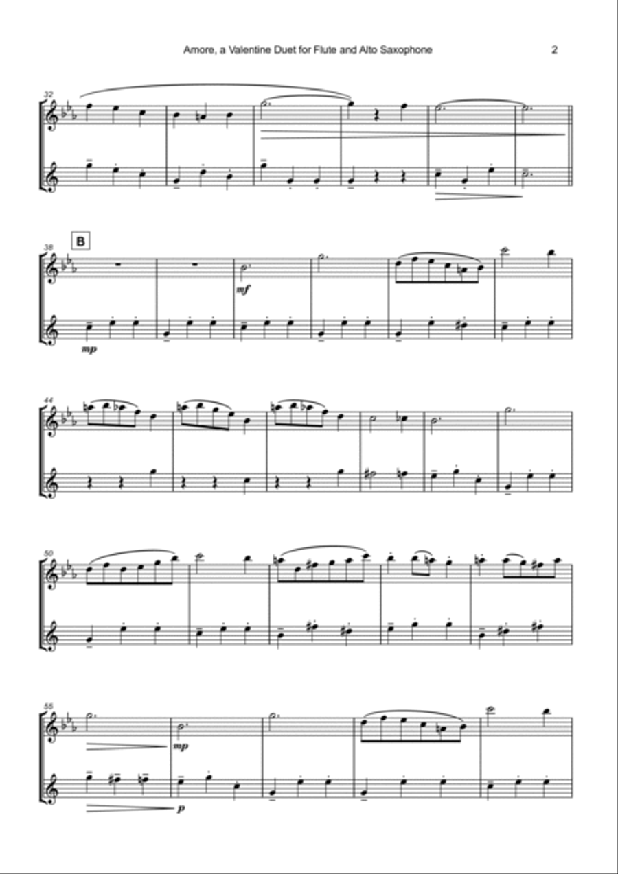 Amore, (Italian for Love), Flute and Alto Saxophone Duet Woodwind Duet scores gallery preview page 3