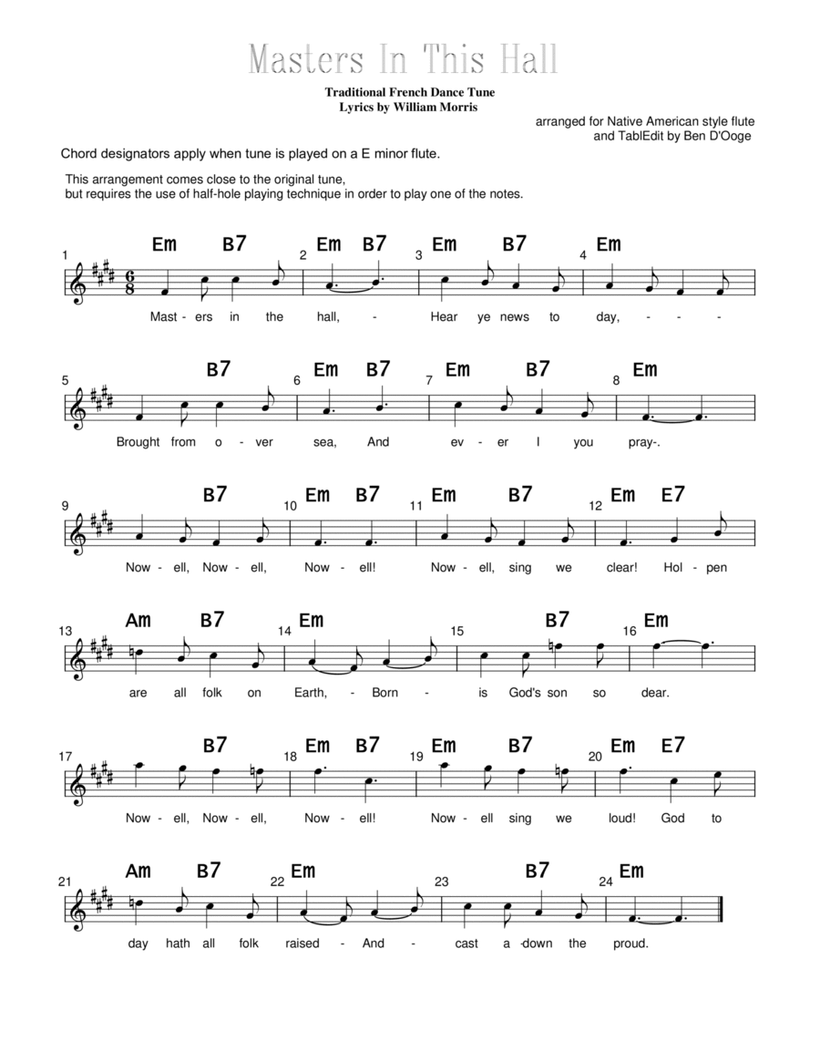 Masters In This Hall, for Native American style flute Flute Solo scores gallery preview page 1