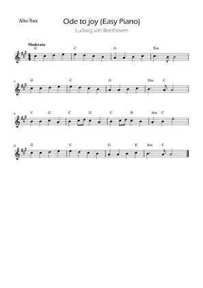 Ode To Joy - Easy Alto Sax with Chords