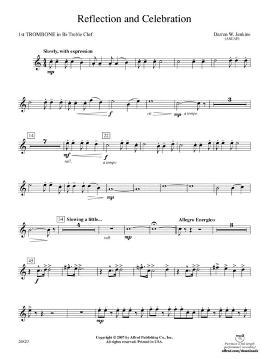 Reflection and Celebration: (World Part) 1st B-flat Trombone T.C. Concert Band scores gallery preview page 1