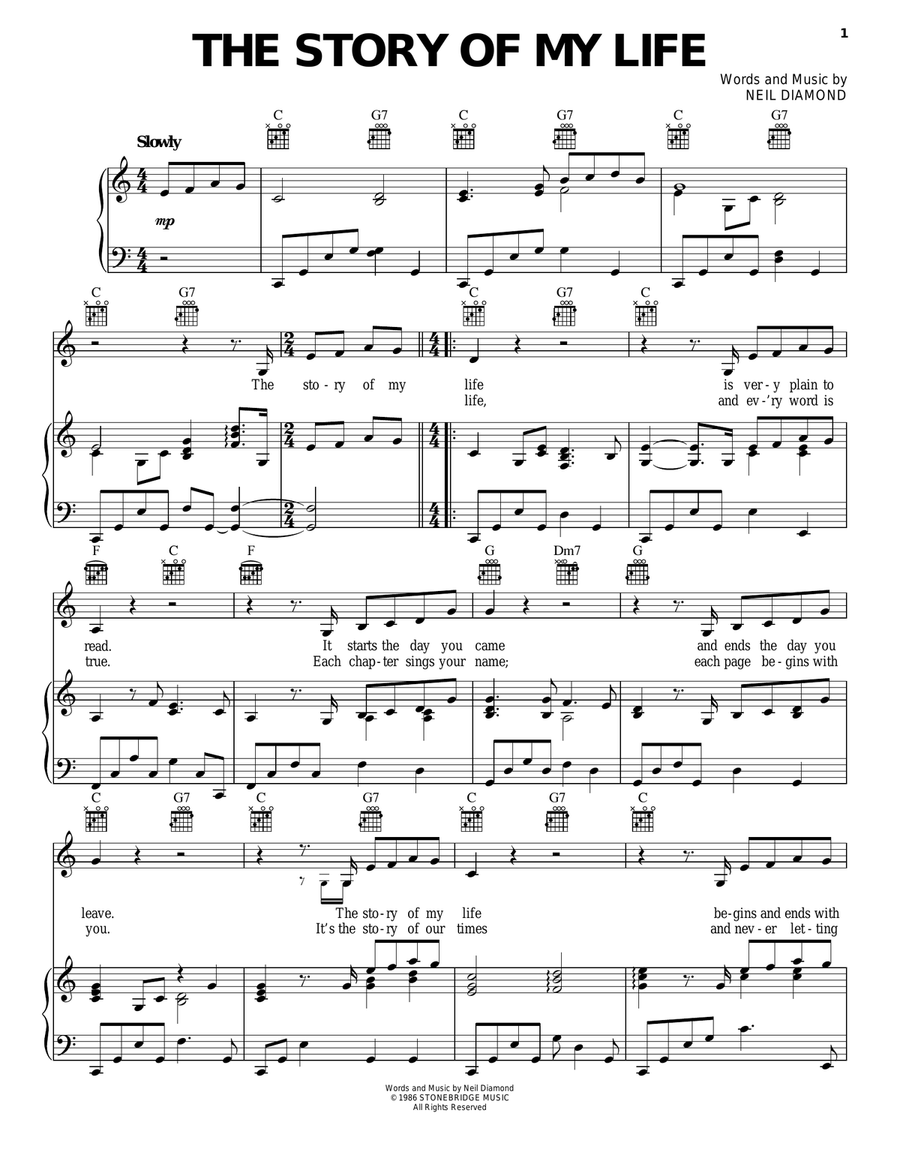 The Story Of My Life Piano, Vocal, Guitar scores gallery preview page 1