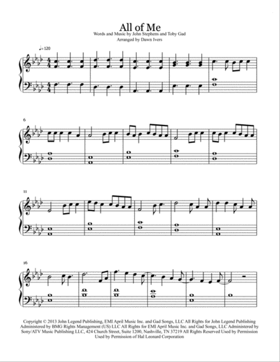 All Of Me Piano Solo scores gallery preview page 2