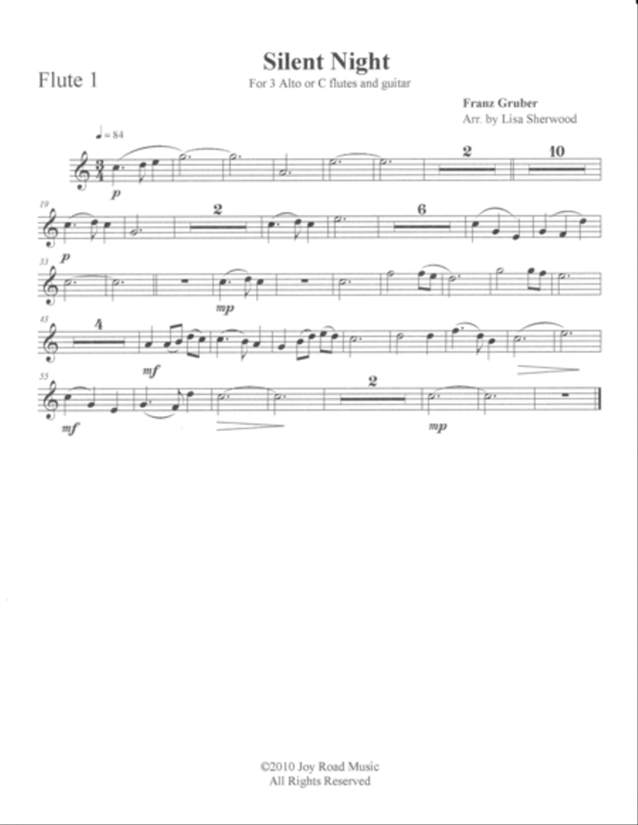 Silent Night Flute Trio with guitar Flute Solo scores gallery preview page 5
