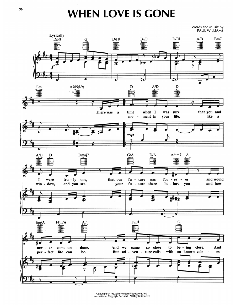 When Love Is Gone (from The Muppet Christmas Carol) Piano, Vocal, Guitar scores gallery preview page 1