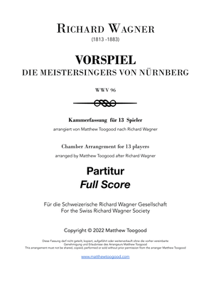 WAGNER: Vorspiel to 'Die Meistersingers von Nürnberg' 13 player ensemble - SCORE ONLY - Score Only