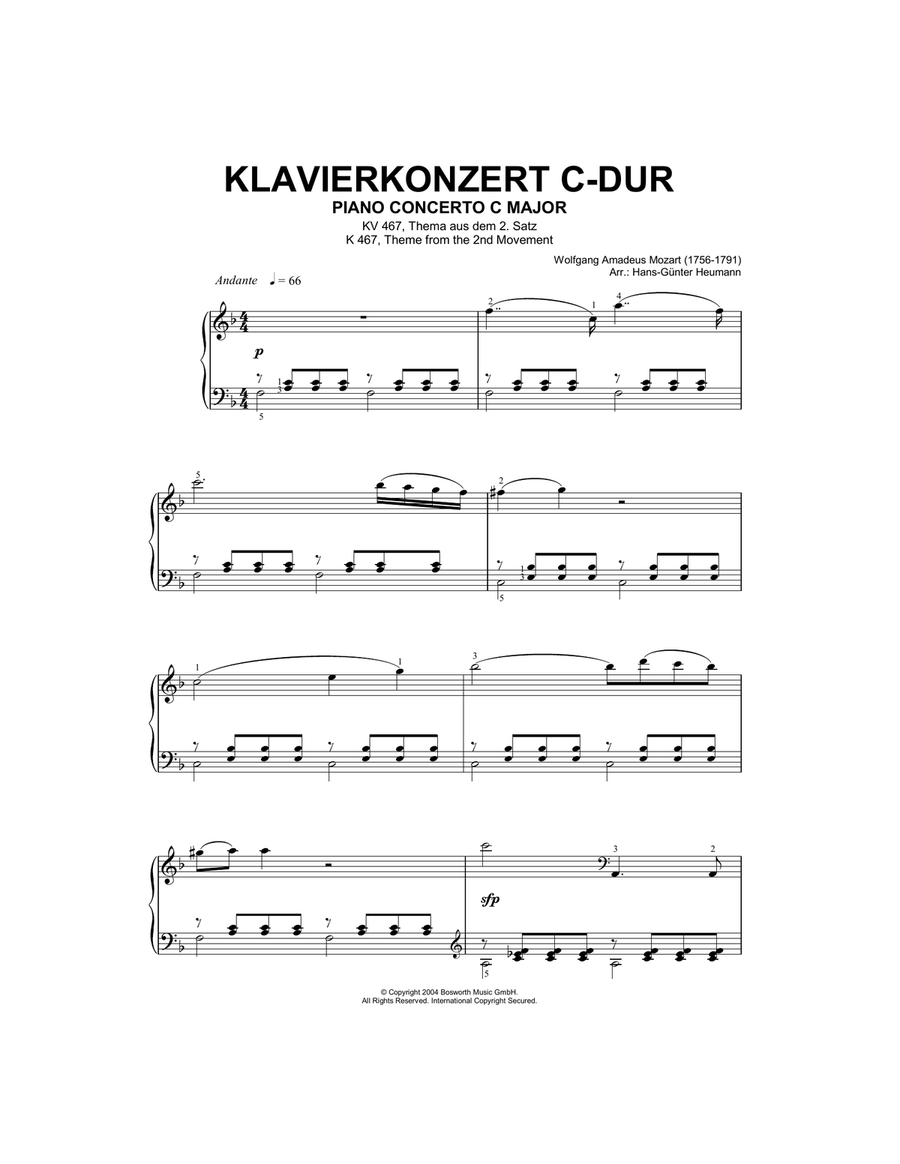 Piano Concerto No.21 in C Major (Elvira Madigan), Second Movement Excerpt Piano Solo scores gallery preview page 1