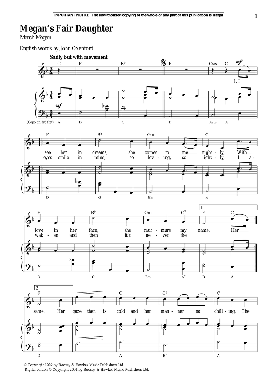 Megan's Fair Daughter Piano, Vocal scores gallery preview page 1