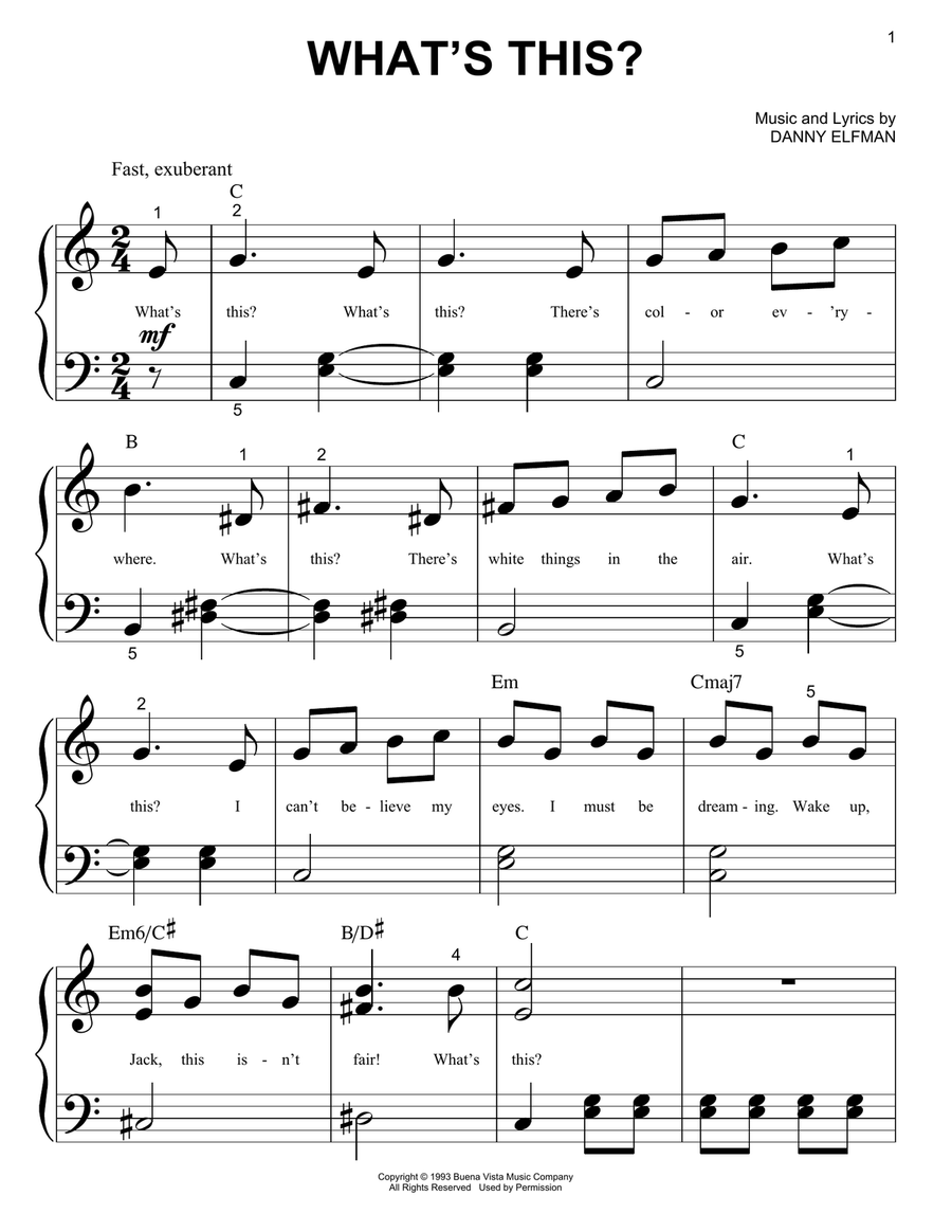 What's This? (from The Nightmare Before Christmas) Easy Piano scores gallery preview page 1