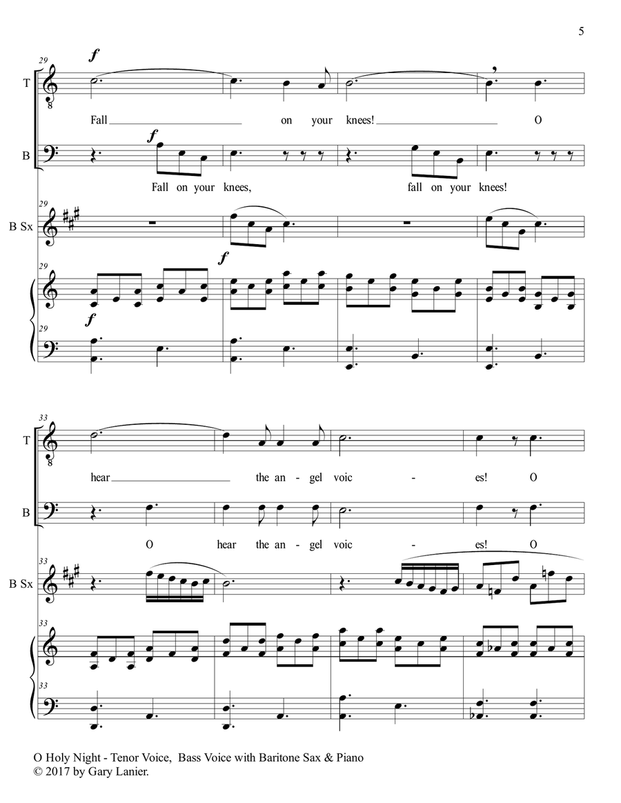 O HOLY NIGHT (Duet - Tenor Voice, Bass Voice with Baritone Sax & Piano - Score & Parts included) Small Ensemble scores gallery preview page 6