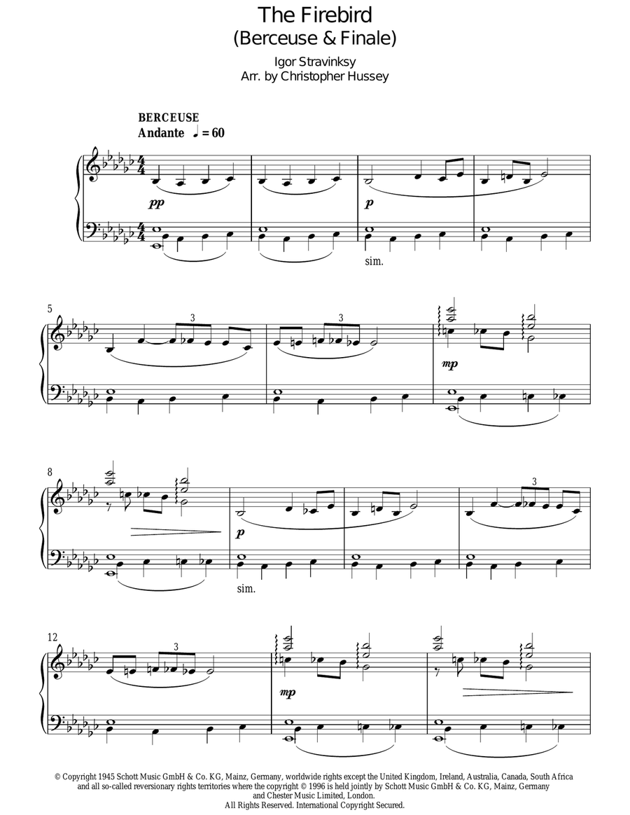 The Firebird (Berceuse & Finale) Piano Solo scores gallery preview page 1