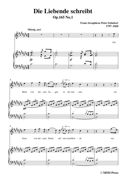 Schubert-Die Liebende schreibt,in C sharp Major,Op.165 No.1,for Voice and Piano image number null