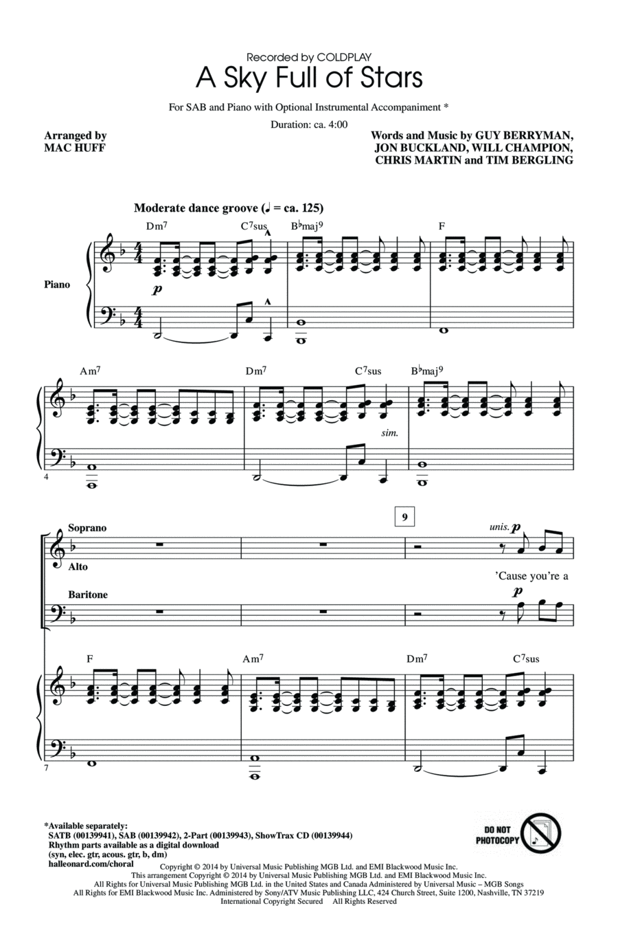 A Sky Full Of Stars (arr. Mac Huff) 3-Part scores gallery preview page 1