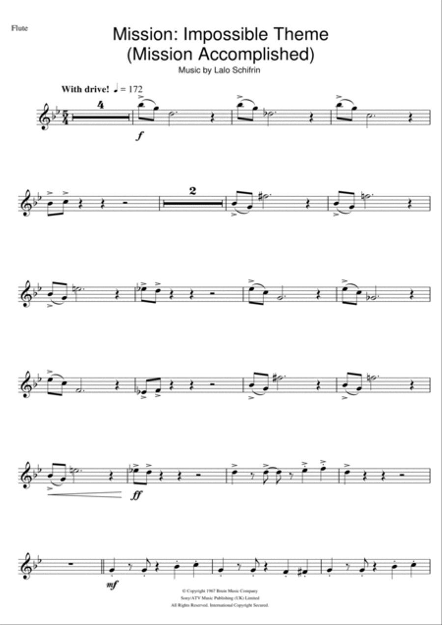 Mission: Impossible Theme (Mission Accomplished) Flute Solo scores gallery preview page 1