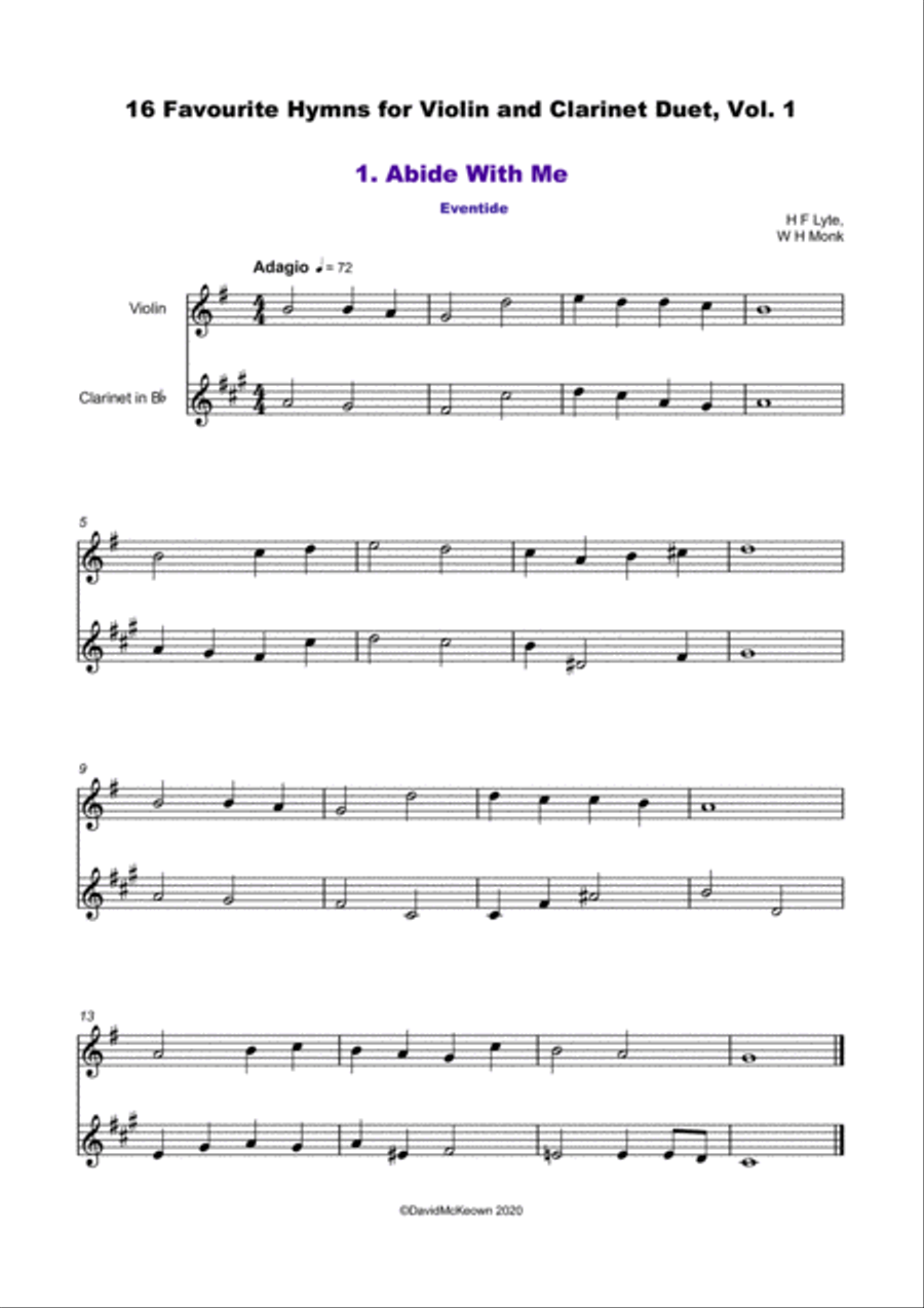 16 Favourite Hymns Vol.1 for Violin and Clarinet Duet Clarinet Duet scores gallery preview page 2
