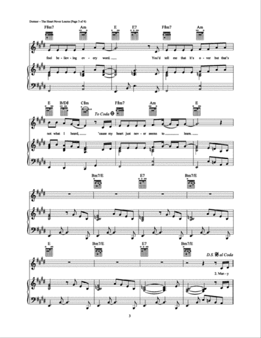The Heart Never Learns Piano, Vocal, Guitar scores gallery preview page 3