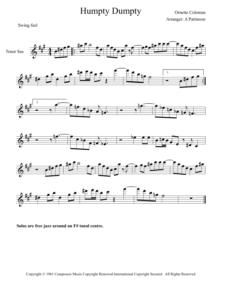 Humpty Dumpty Tenor Saxophone scores gallery preview page 1