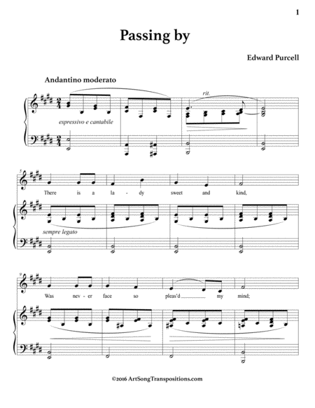 PURCELL: Passing by (transposed to E major)
