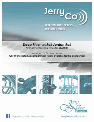 Book cover for Deep River with Roll Jordan Roll (Arrangements Level 2 thru 5 for CLARINET + Written Acc) Hymn