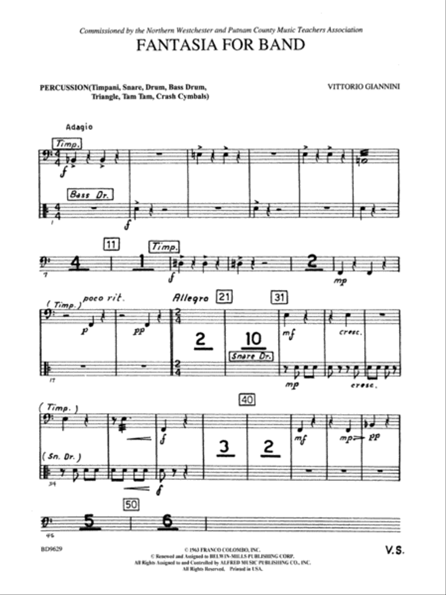 Fantasia for Band: 1st Percussion Concert Band scores gallery preview page 1