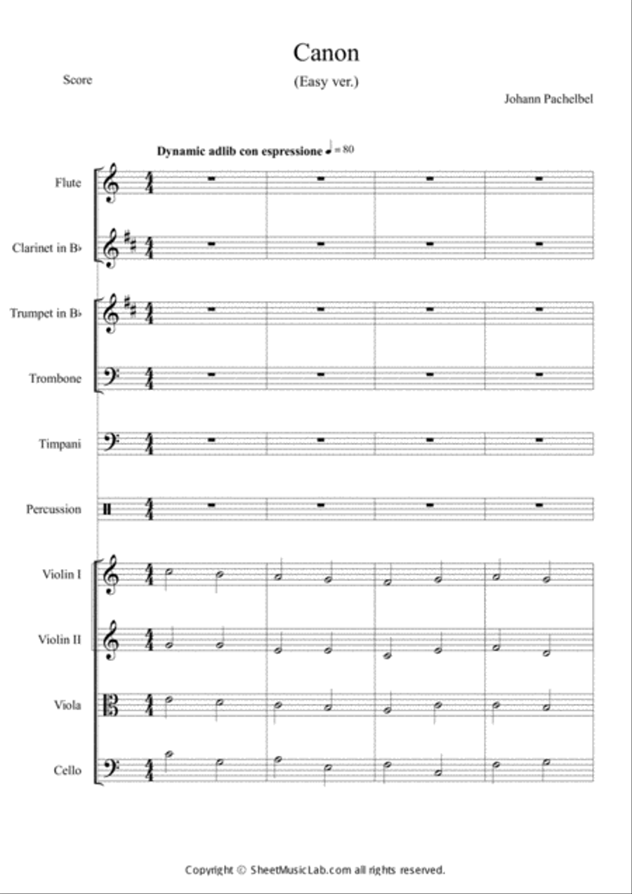 Canon in C (Easy Version) Orchestra scores gallery preview page 1