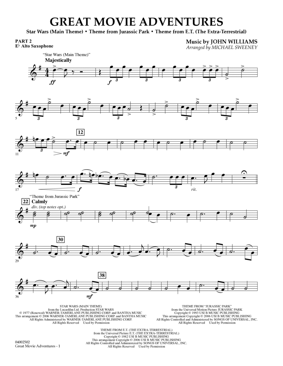 Great Movie Adventures - Pt.2 - Eb Alto Saxophone Concert Band scores gallery preview page 1