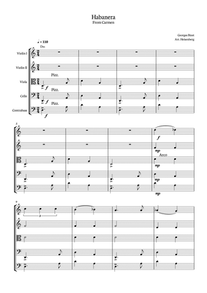 Habanera - Carmen - Georges Bizet, for String Quintet in a easy version with chords - Parts included