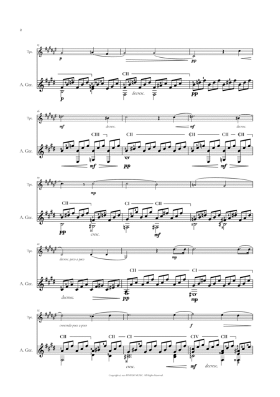 Moonlight Sonata for Trumpet in Bb + Acoustic Guitar (duet) Trumpet Duet scores gallery preview page 4