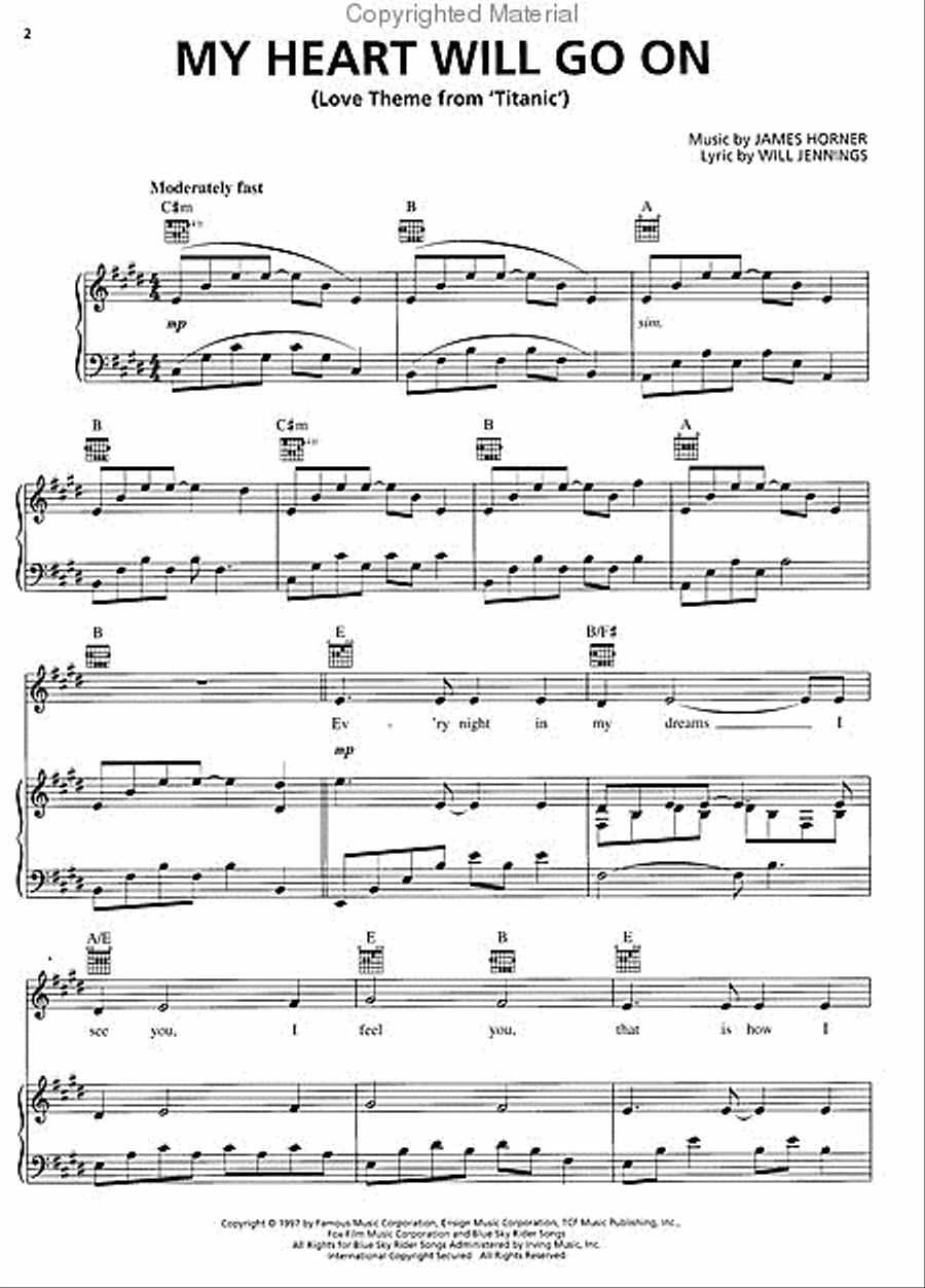 My Heart Will Go On Piano, Vocal, Guitar scores gallery preview page 2
