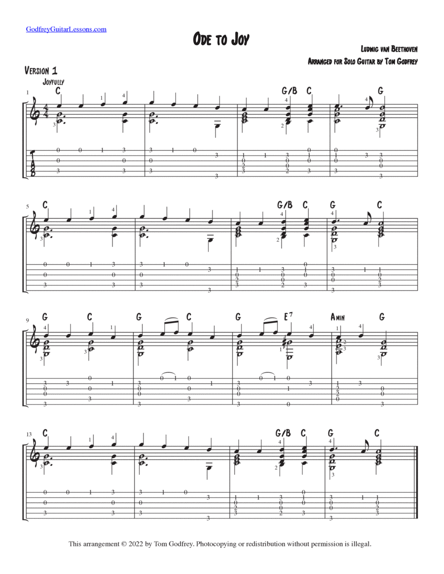 Ode to Joy Acoustic Guitar scores gallery preview page 1