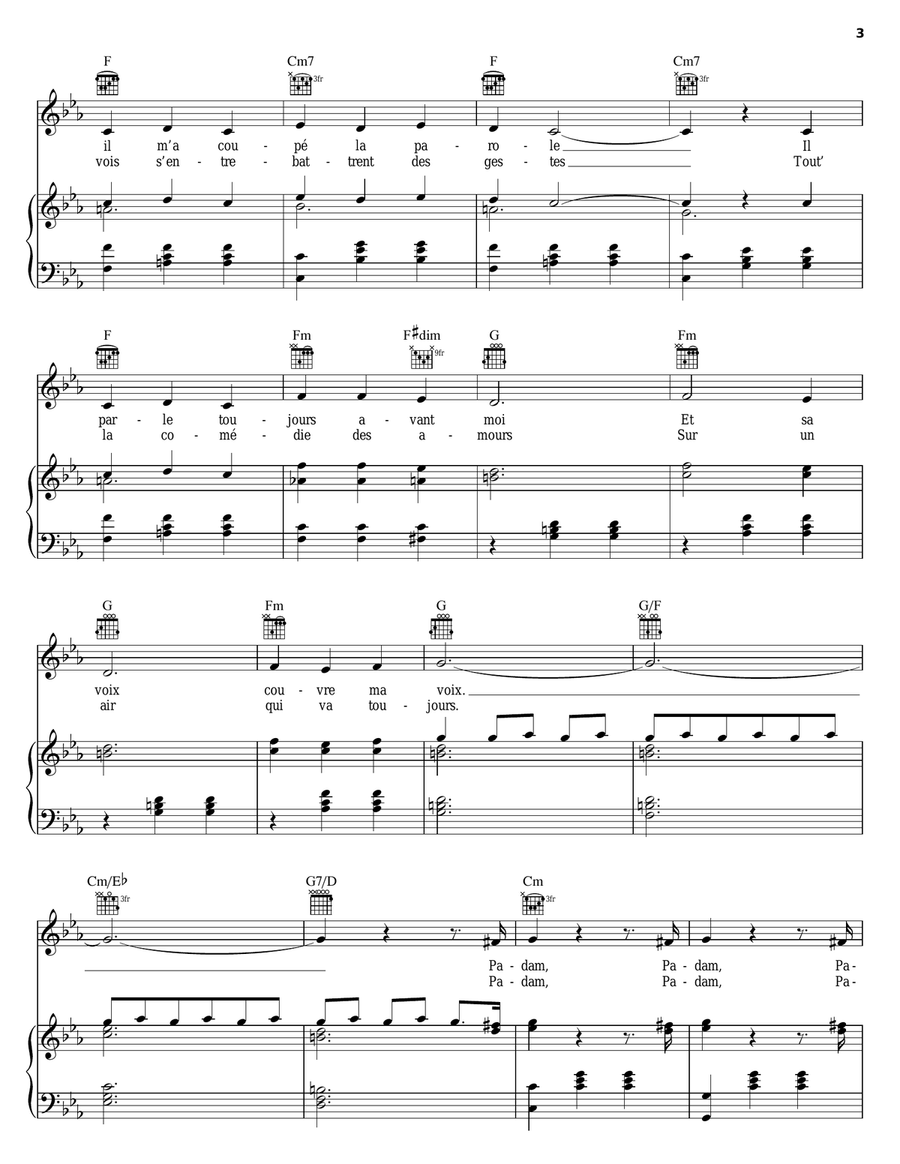Padam Padam Piano, Vocal, Guitar scores gallery preview page 3