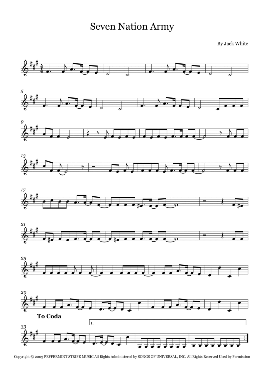 Seven Nation Army Clarinet Solo scores gallery preview page 1