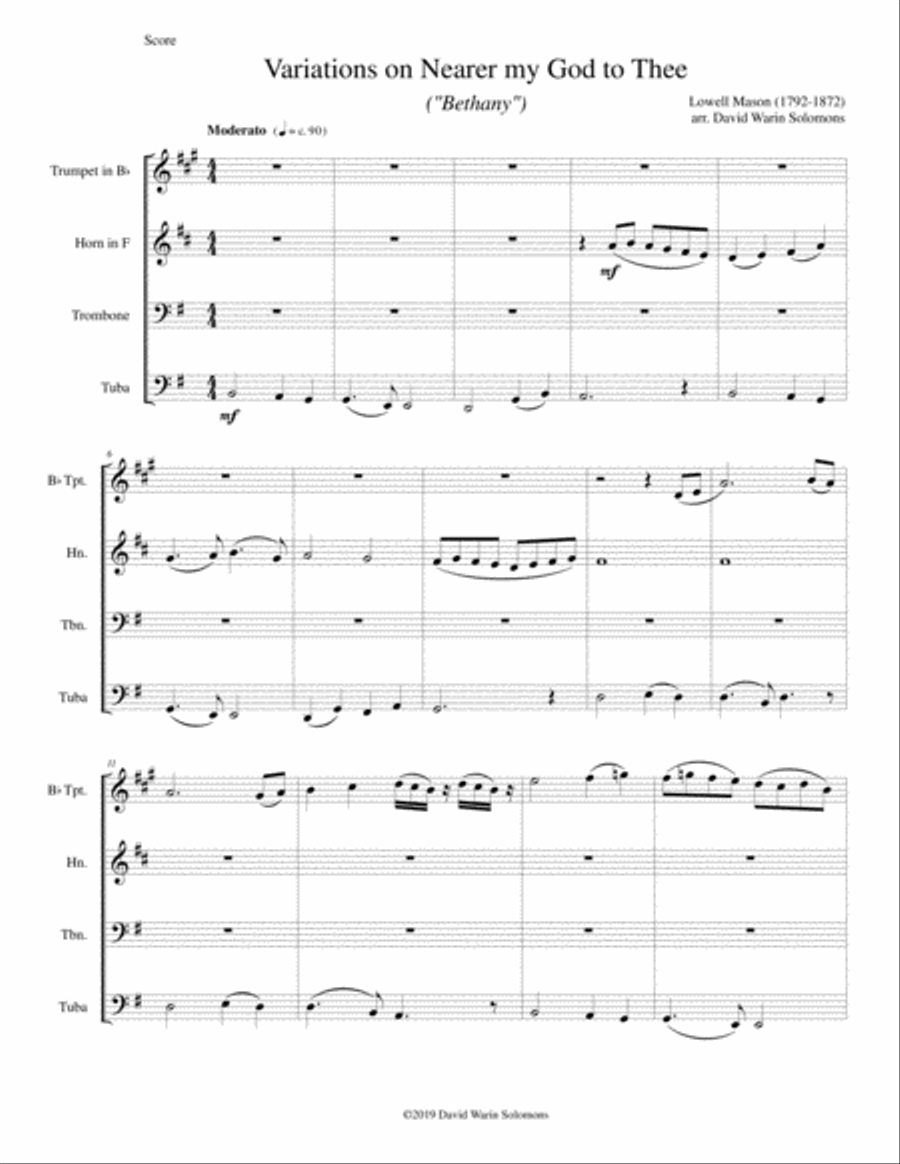 Variations on Nearer my God to Thee (Bethany) for brass quartet Brass Quartet scores gallery preview page 1