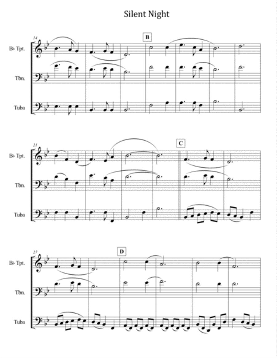 Silent Night for Brass Trio (Trumpet, Trombone, Tuba) Brass Trio scores gallery preview page 2